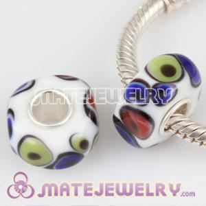 Charm Lampwork square glass beads in 925 silver single core