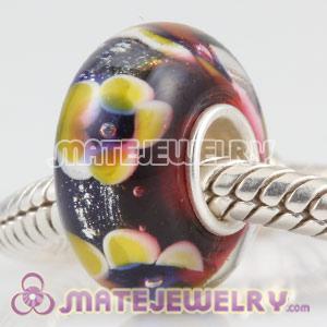 Flower Lampwork glass beads in 925 silver single core