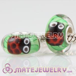 Ladybug Lampwork glass beads in 925 silver single core