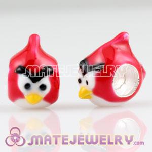 925 sterling silver Enamel red anger bird charm beads