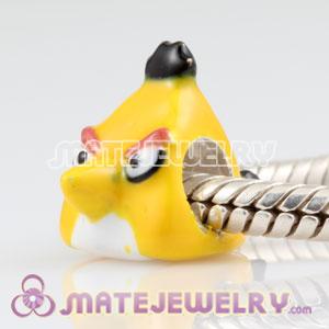 925 sterling silver Enamel Yellow anger bird charm beads