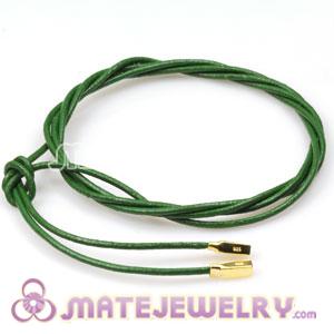 Grass green Leather Bracelet with Gold Plated 925 Sterling Silver Ends
