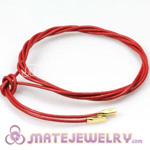 Bright red Leather Bracelet with Gold Plated 925 Sterling Silver Ends