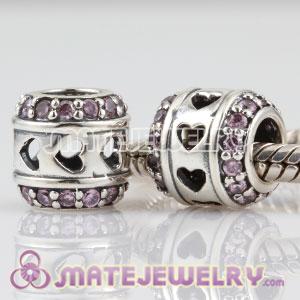 European Sterling Silver Tunnel of Love charm beads with pink CZ stones