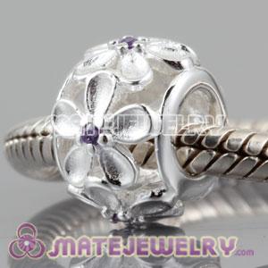 Authentic 925 sterling silver embrace Daisy cylinder charm Beads with violet Stone