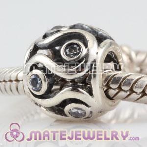 European Sterling Silver Ocean wave charm beads with white CZ stones