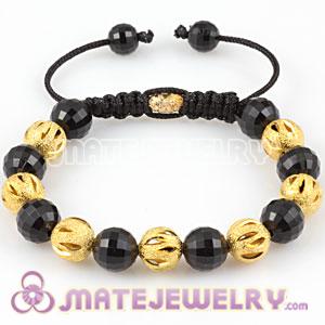 Sambarla style Bracelet with hollow gold plated copper and Black Faceted ABS plastic Beads