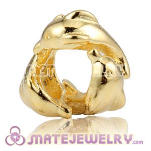 Gold plated 925 Sterling Silver3 Playful Dolphins charm Beads fits European bracelet