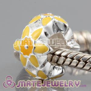 European Style Sterling Silver Enamel Sunflower charm Beads