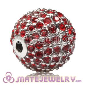 12mm Sterling Silver Disco Ball Bead Pave Red Austrian Crystal Sambarla Style