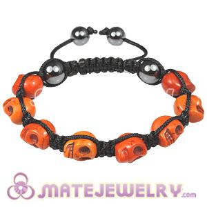 Orange Turquoise Skull Head Ladies Macrame Bracelets with Hemitite