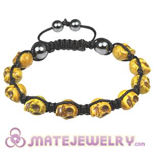 Yellow Turquoise Skull Head Mens Macrame Bracelets with Hemitite