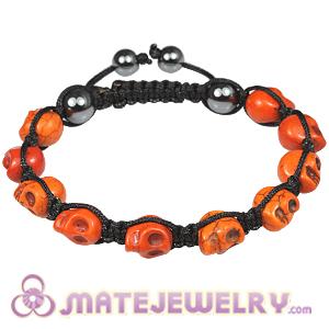 Orange Turquoise Skull Head Mens Macrame Bracelets with Hemitite