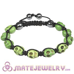 Olive Green Turquoise Skull Head Mens Macrame Bracelets with Hemitite