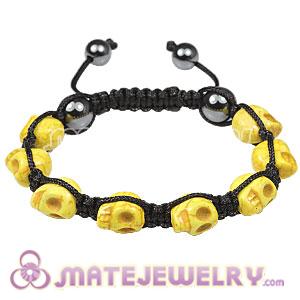 Yellow Turquoise Skull Head Ladies Macrame Bracelets with Hemitite