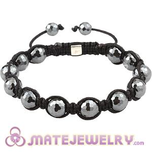 10mm Faceted Black Hematite Bead Men Macrame Bracelet 