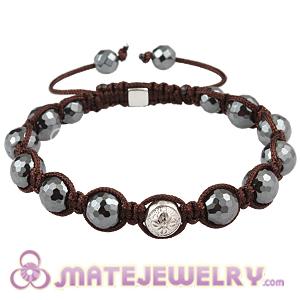 Faceted Hematite Men Macrame Bracelet With Sterling Silver Stone Bead