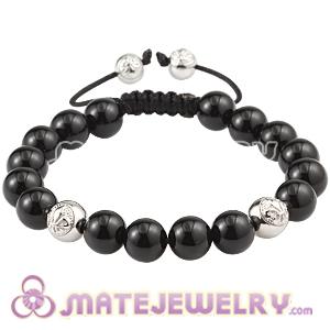 Black Onyx Men Macrame Bracelet With Sterling Silver Logo Bead