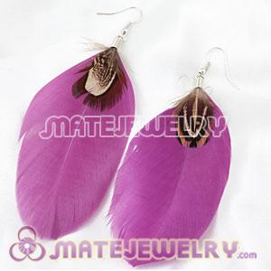 Fashion Bohemian Purple Feather Earrings With Alloy Fishhook 