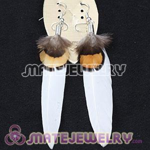 Fashion White And Grizzly Feather Earrings With Alloy Fishhook 
