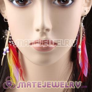 Cheap Tibetan Jaderic Indianstyles Lavender Feather Earrings Enhanced By Mix Bead 