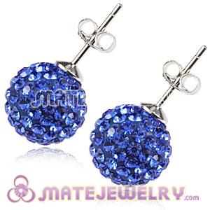 10mm Sterling Silver Blue Czech Crystal Stud Earrings 