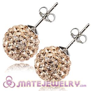 10mm Sterling Silver Pink Czech Crystal Stud Earrings 