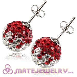 10mm Sterling Silver White-Red Czech Crystal Ball Stud Earrings 