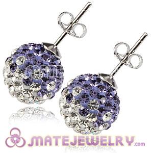 10mm Sterling Silver Black-Purple Czech Crystal Stud Earrings 