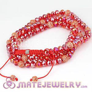 Fashion Long Alloy Crystal Red Faceted Crystal Glass Beads Unisex Necklace 