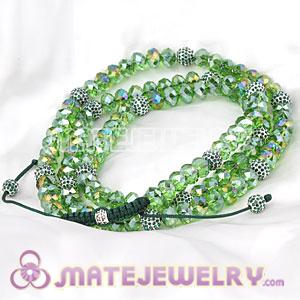 Fashion Long Alloy Crystal Green Faceted Crystal Glass Beads Unisex Necklace 