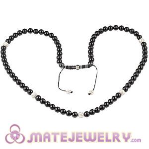 Fashion Long Onyx Black Agate Alloy Crystal Unisex Necklace 