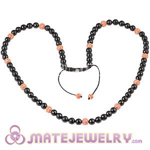 Fashion Long Onyx Faceted Black Agate Alloy Crystal Unisex Necklace 