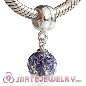 Sterling Silver European Charms Dangle Purple-White Czech Crystal Beads