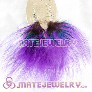 Long Purple Tibetan Jaderic Bohemia Styles Shagginess Feather Earrings