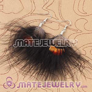 Long Black Tibetan Jaderic Bohemia Styles Shagginess Feather Earrings
