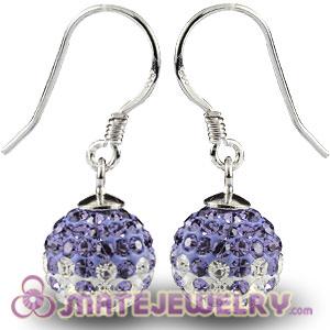 Cheap 10mm White-Purple Czech Crystal Ball Sterling Silver Hook Earrings 