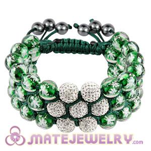 3 Row Green Snowflake Glass Bead Wrap Bracelet With Czech Crystal Flower For Christmas Gift