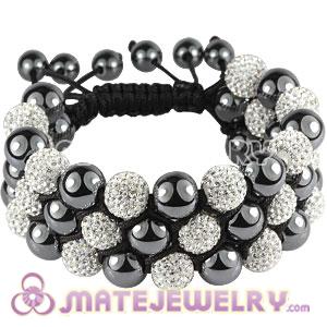 3 Row Pave White Czech Crystal Wrap Bracelet With Hematite 