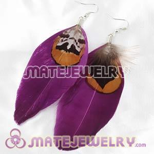 Cheap Purple Tibetan Jaderic Bohemia Feather Earrings 