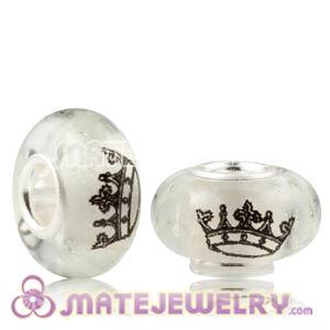 Painted Crown Fluorescent European Glass Beads in 925 Silver Core