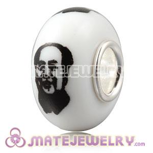 Painted Chairman MAO Head Portrait European Lampwork Glass Art Beads in 925 Silver Core
