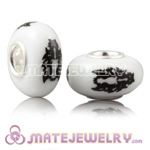 Painted European Lampwork Glass Art Beads in 925 Silver Core