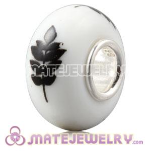 Painted Leaf European Lampwork Glass Art Beads in 925 Silver Core