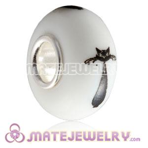 Painted Cat European Lampwork Glass Art Beads in 925 Silver Core
