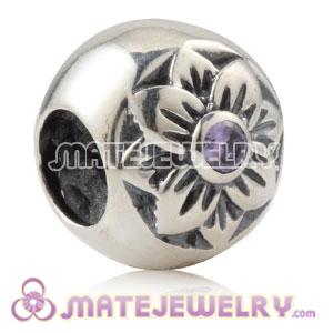 925 Sterling Silver Flower Charm Beads With Purple Stone
