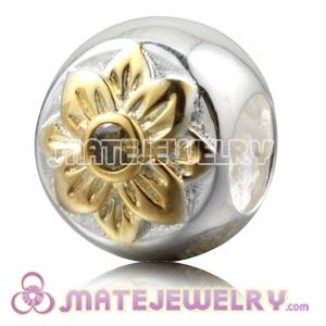 Gold Plated Silver Flower Charm Beads With Olive Stone