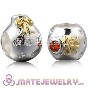 Gold Plated Silver Christmas Ball Beads With Orange Stone