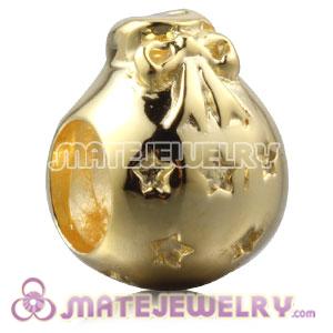 Gold Plated Silver Christmas Ball Beads With Clear Stone