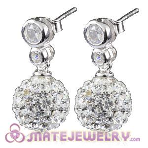 10mm Czech Crystal Ball Earrings With Inlay CZ Stone Sterling Silver Hook 